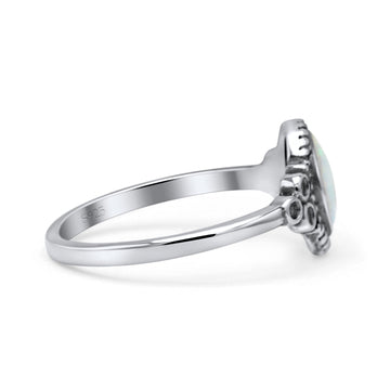 Oval Vintage Style Statement Fashion Thumb Ring Lab Created White Opal Oxidized 925 Sterling Silver
